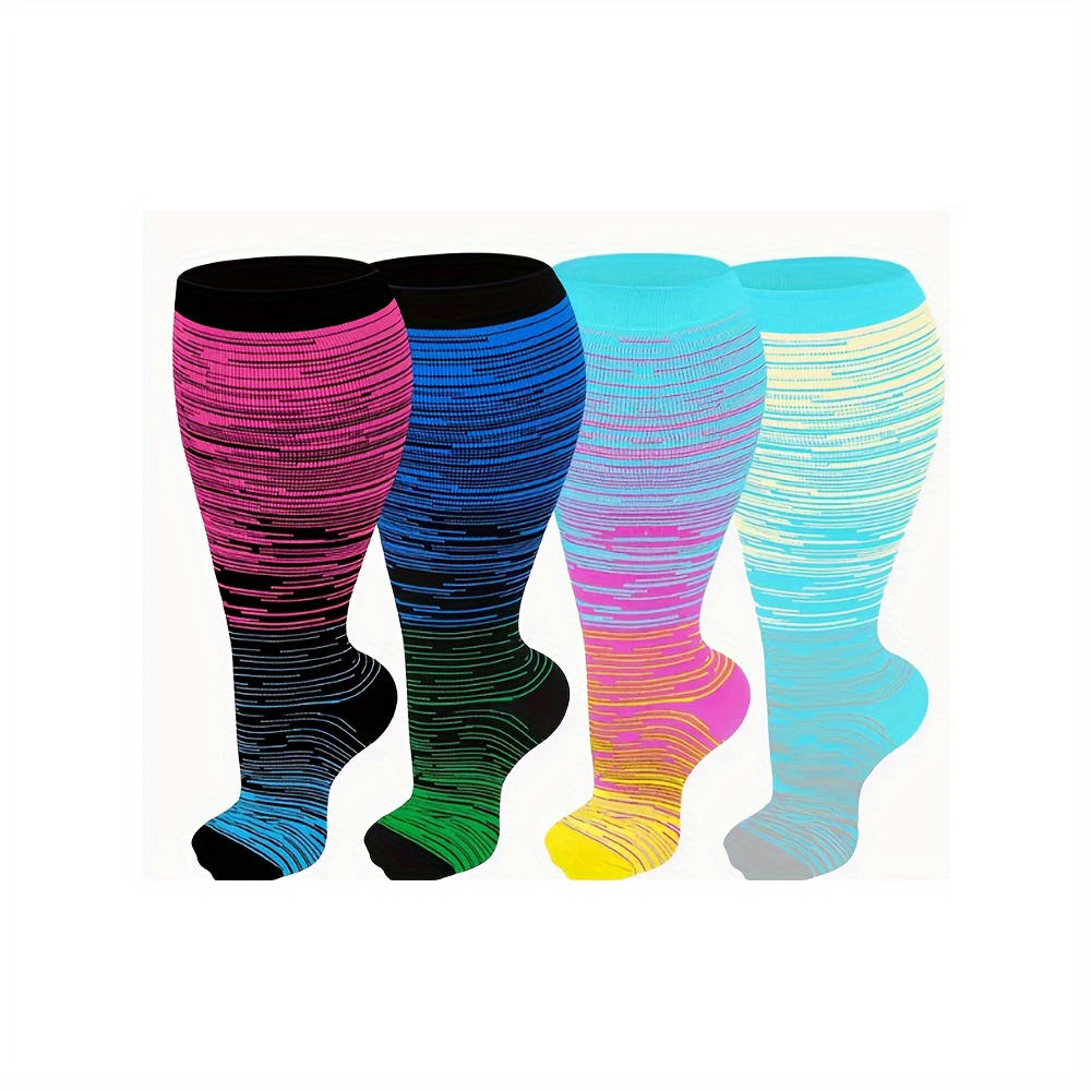 4 Pairs Plus Size Compression Stockings 10-15 mmHg Extra Wide Calf