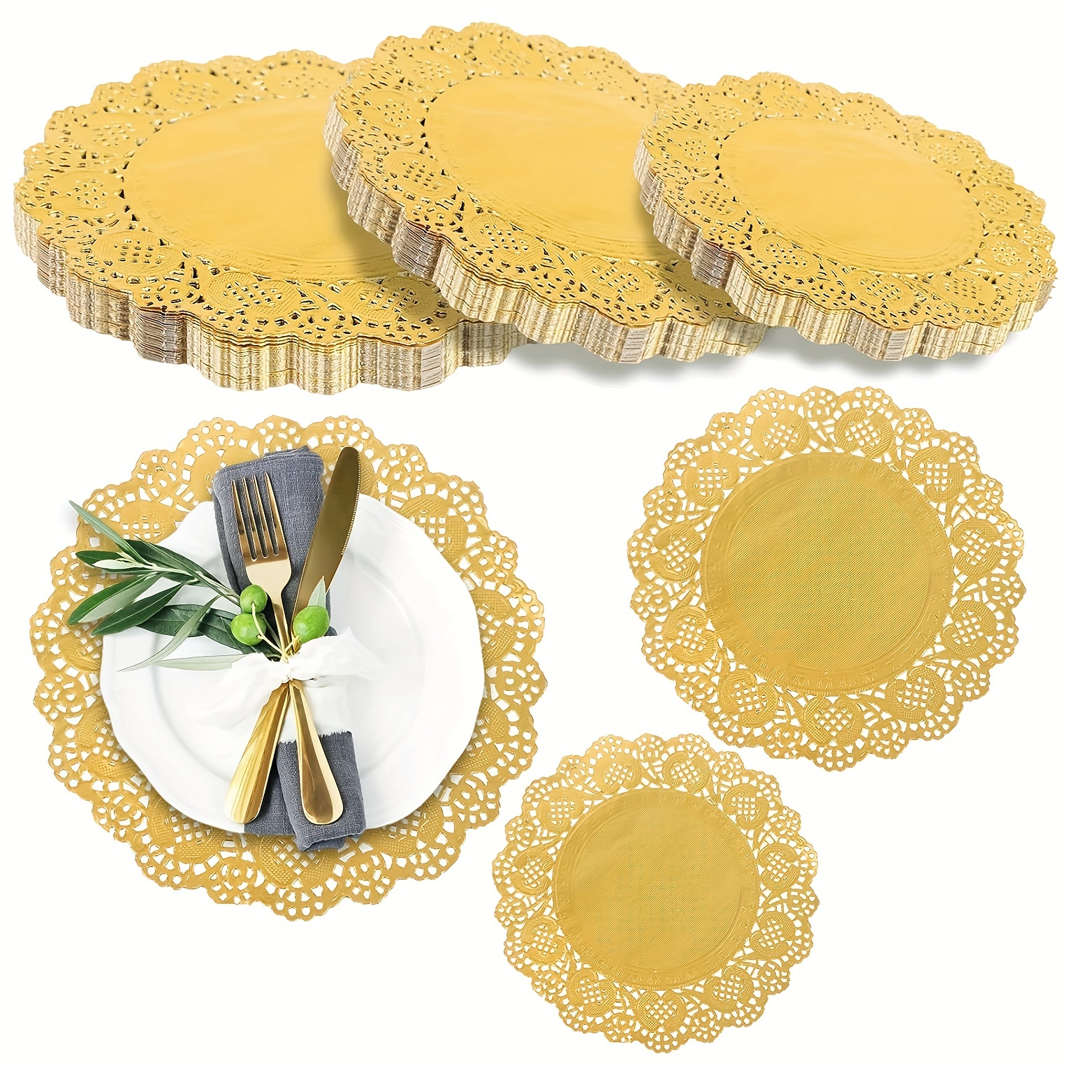 Golden Paper Lace Doilies Round Paper Placemats Doily - Temu