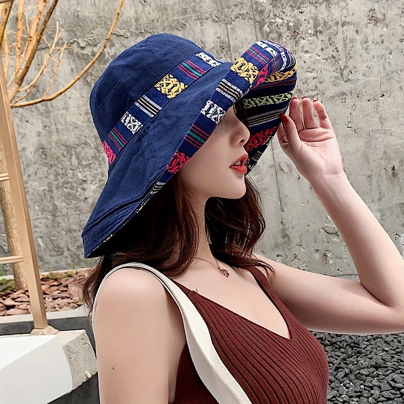 Ethnic style Sun Protection: Retro Wide Brim Bucket Hat - Temu