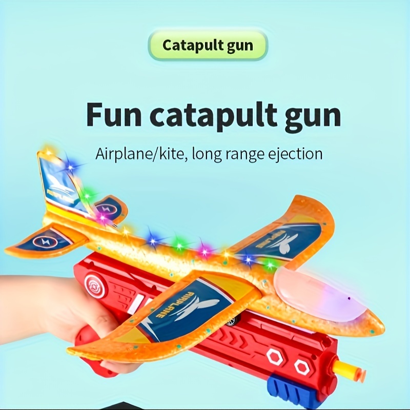 Set of 6 Airplane Launcher Toy, Kids Kite, LED Foam Glider