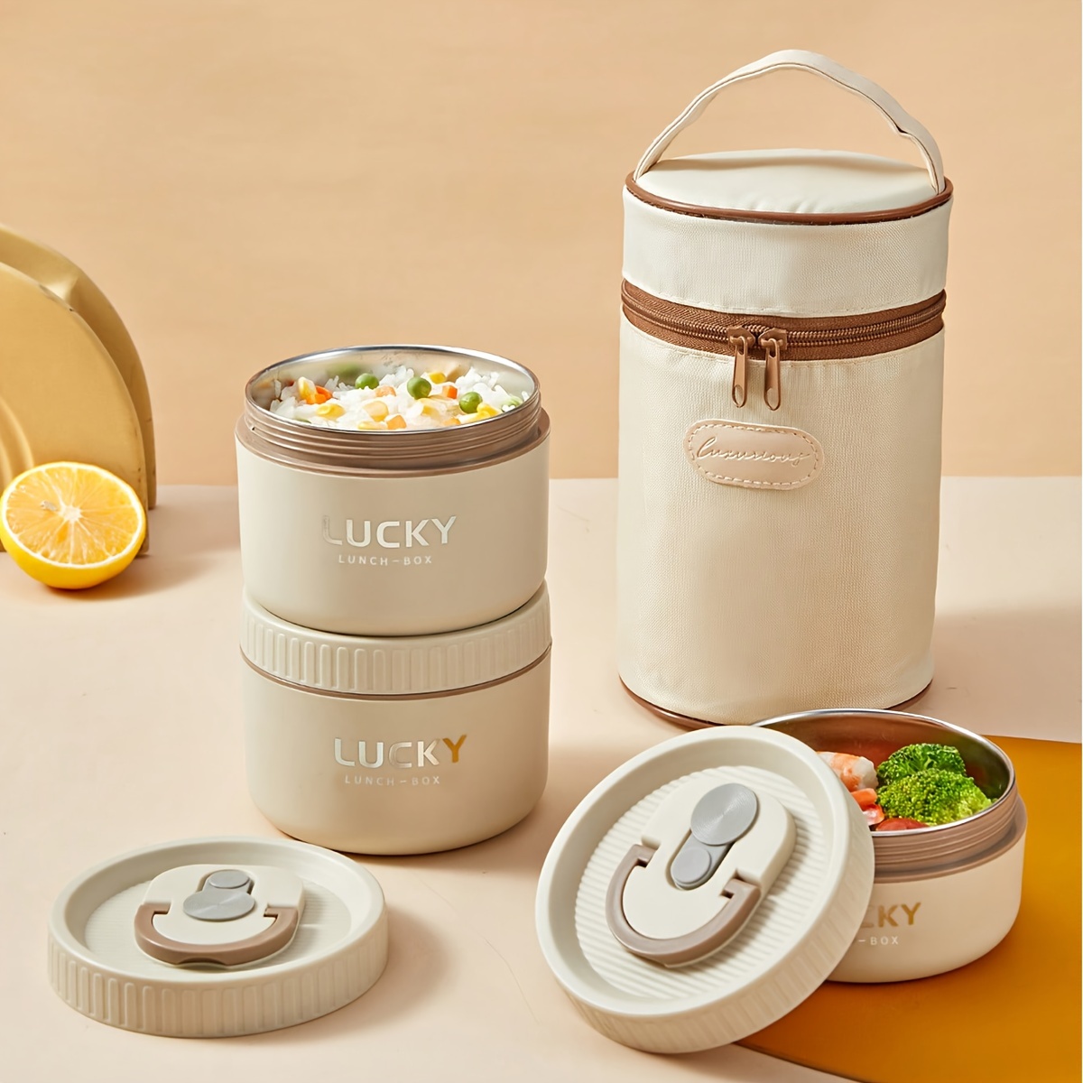 

2/4pcs/set Lunch Box, Portable 304 Stainless Steel Insulated Lunch Box With Thermal Bag And Spoon, Leak Proof And Reusable Food Storage Box, Kitchen Organizers And Storage, Kitchen Accessories