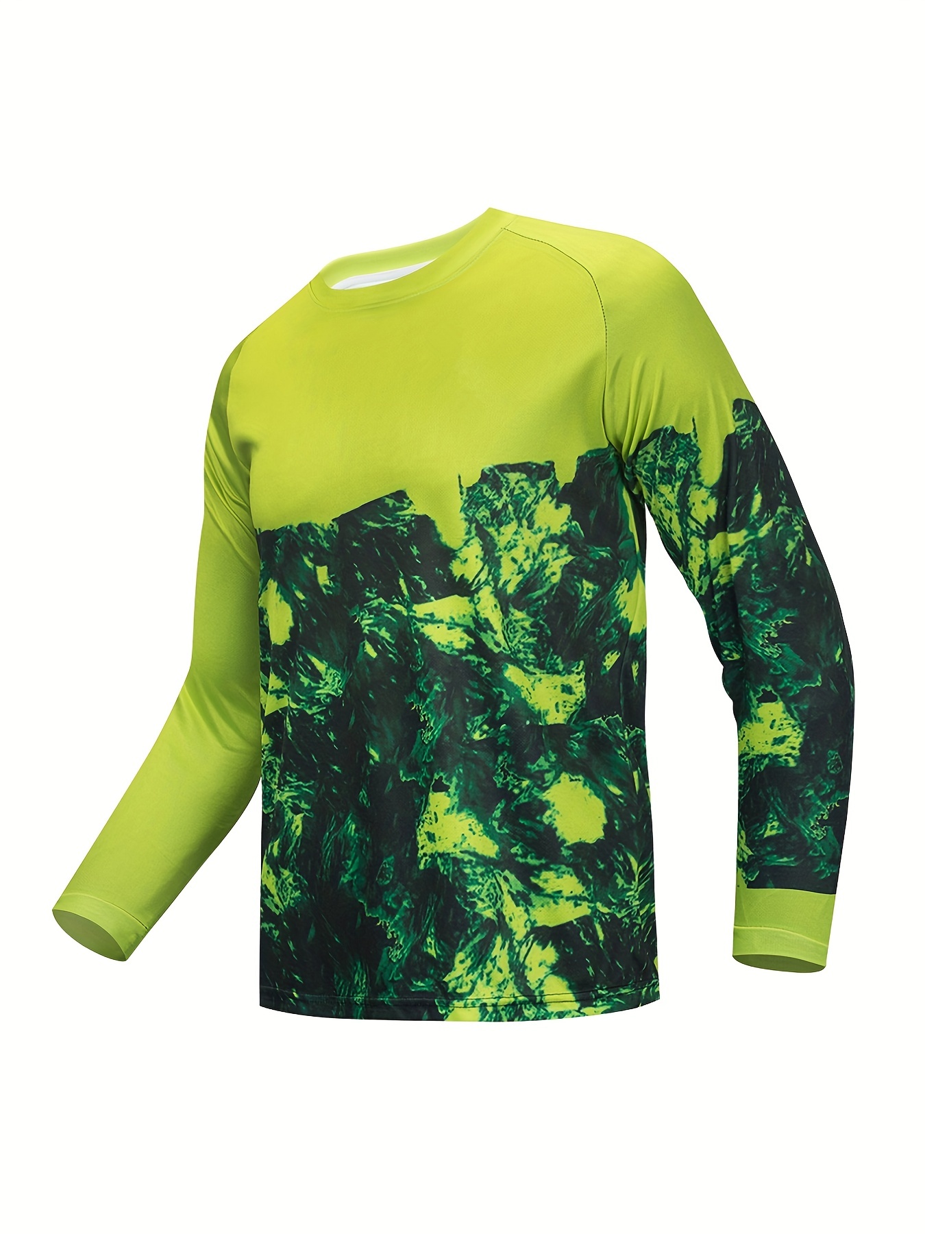 mens upf 50 sun protection rash guard quick dry geometric pattern long sleeve top for fishing hiking outdoor fluorescent yellow 0