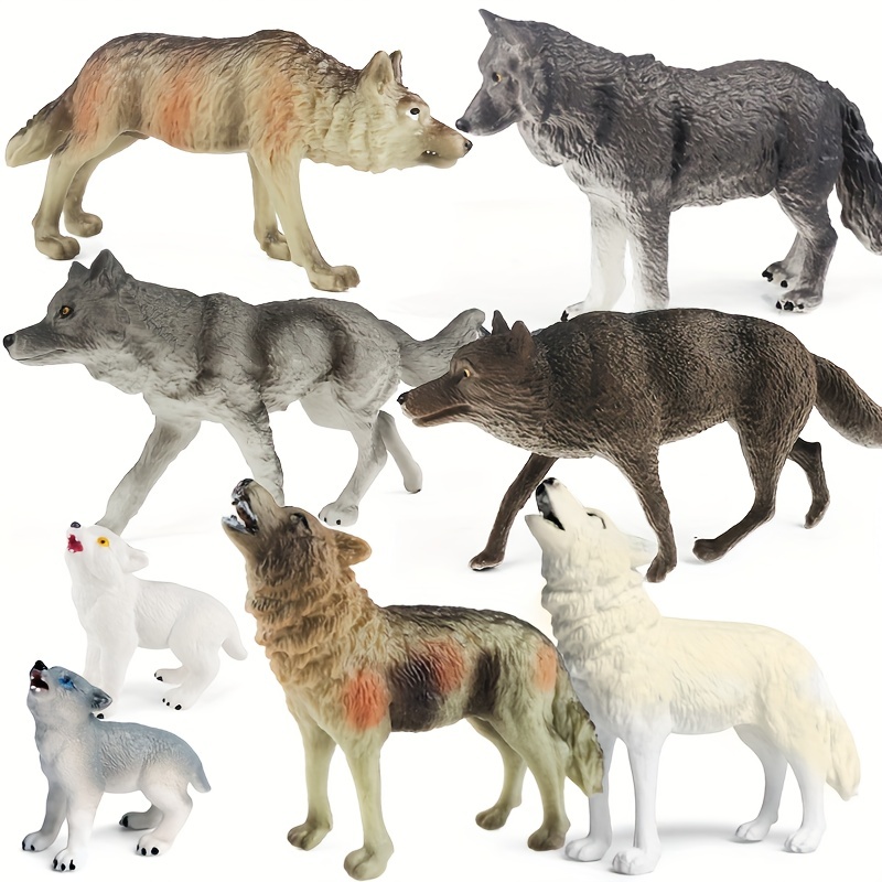 オオカミのおもちゃの置物 8 個セット オオカミ動物フィギュア オオカミ家族 la ferme