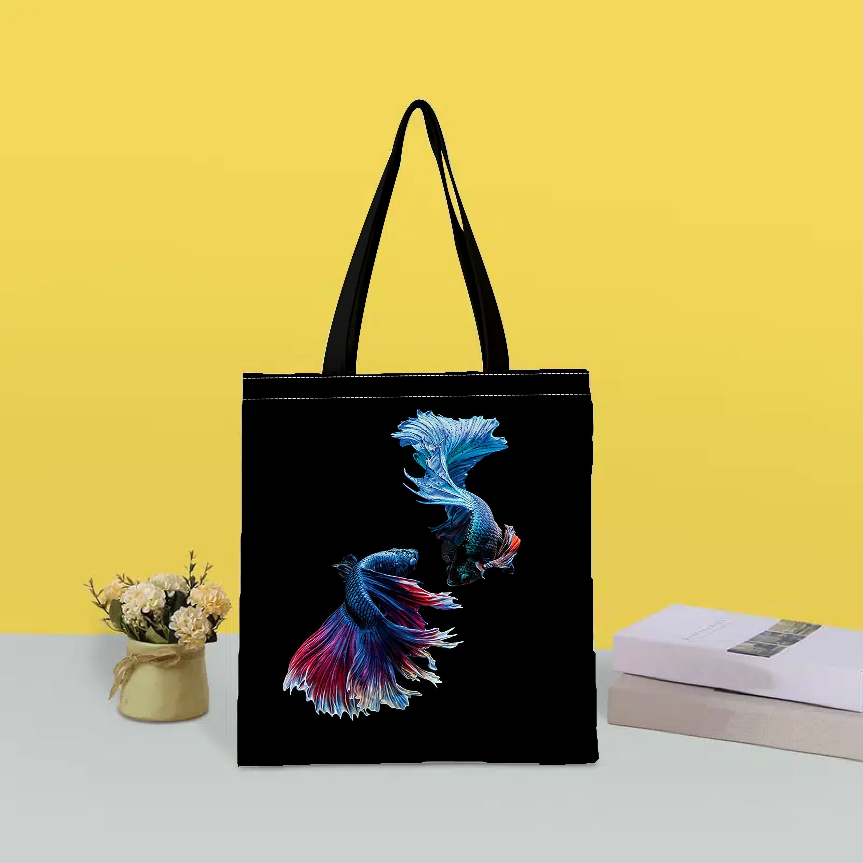Fish Print Canvas Bag Lightweight Shoulder Bag Versatile - Temu