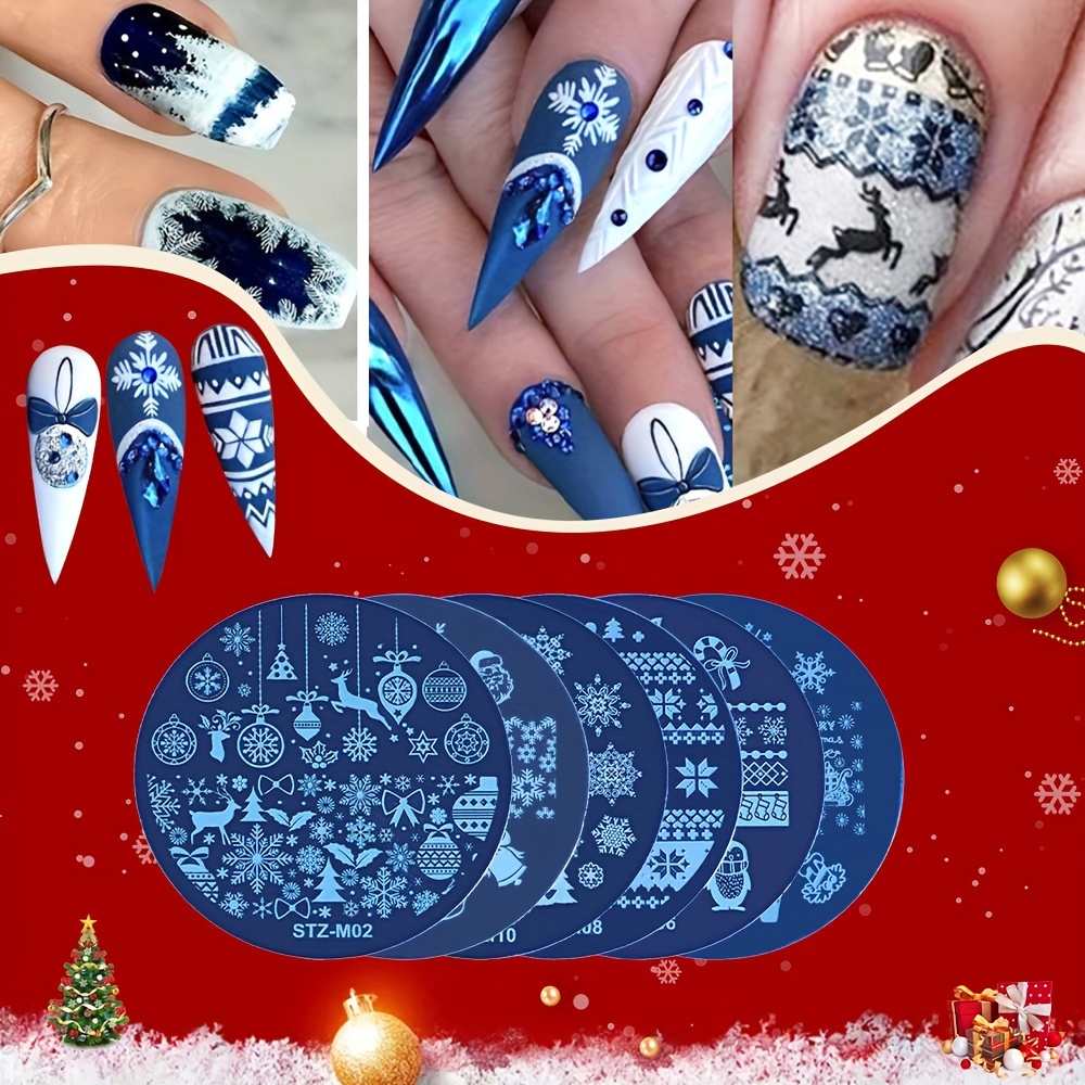 6pcs Nail Stamping Plates Nail Stamper Kit Winter Snowflake Elk Christmas
