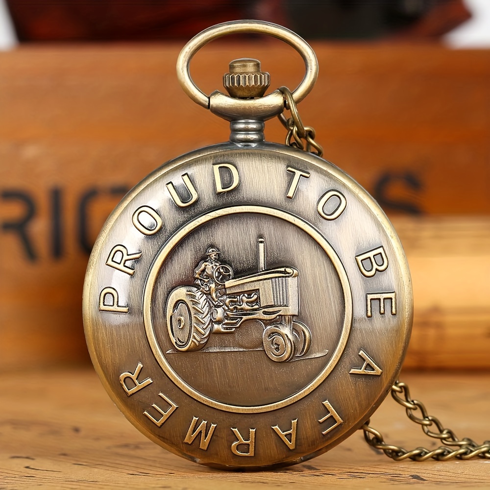 vintage bronze proud to be a farmer design quartz pocket watch bronze 5