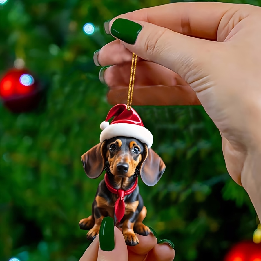 1pc Acryl Flache Weihnachtsdekorationen Cartoon Dachshund Hund