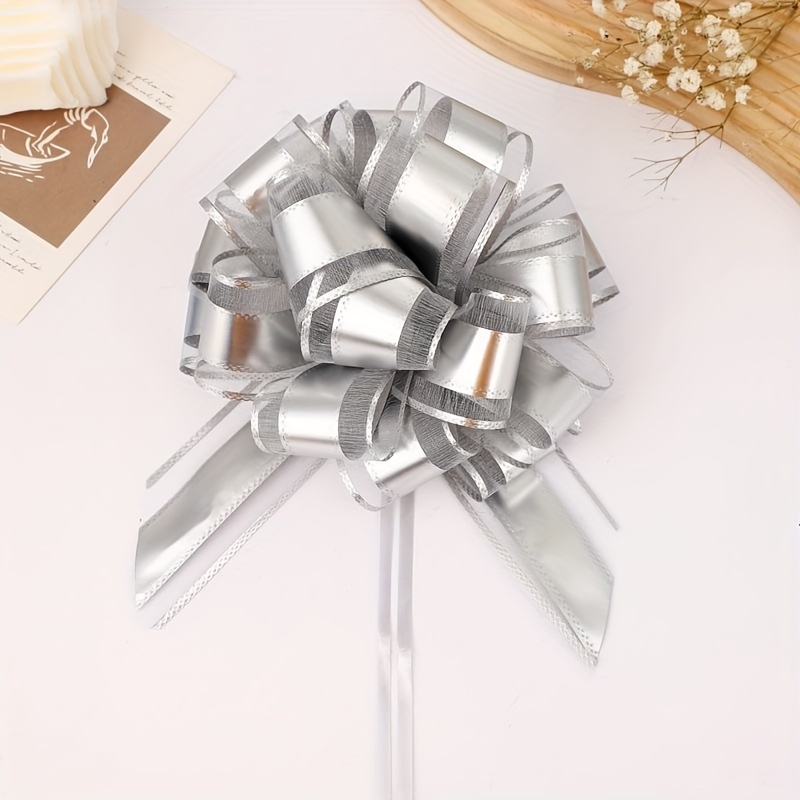 BeiLeiNiceHK Silver Pull Bows for Gift Wrapping,Large Easter Gift Ribbon  Bow for Gift Baskets,Big Gift Basket Wrapping Bows for Birthday