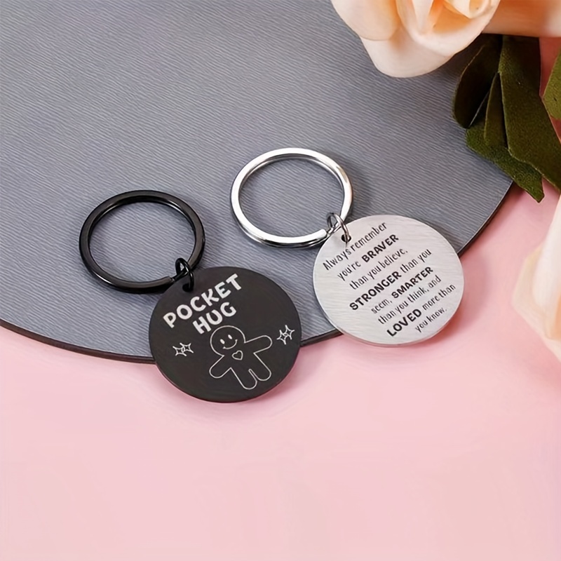 1pc Inspirational Keychain, Quote Engraved Round Stainless Steel Keyring for Men, Birthday Christmas Anniversary Thanksgiving Day Gift,Temu