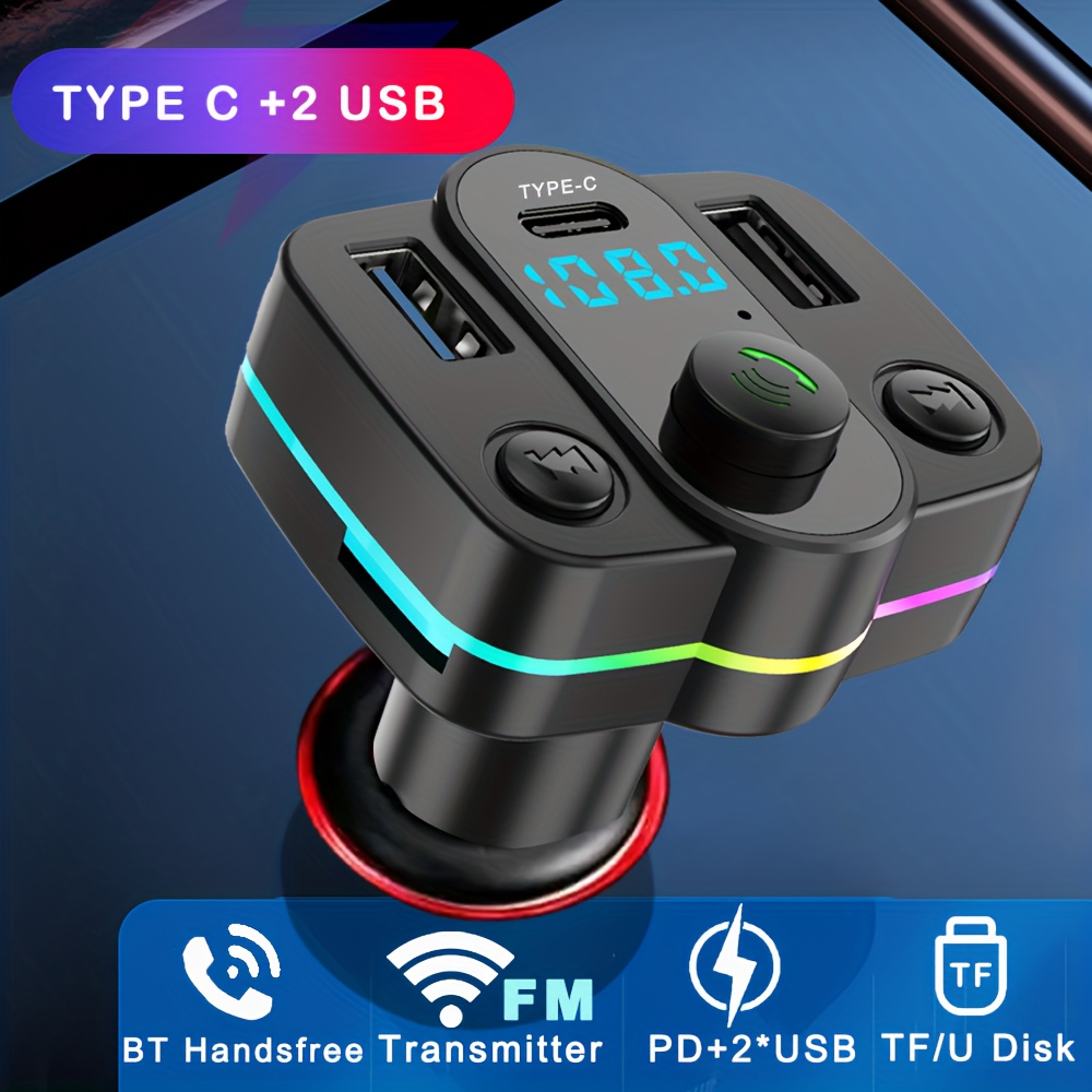 Wireless Car Wireless FM Transmitter Tipo C Cargador De Coche USB Dual Luz  Colorida Reproductor De MP3 Música Sin Pérdida Llamadas Manos Libres Kit De