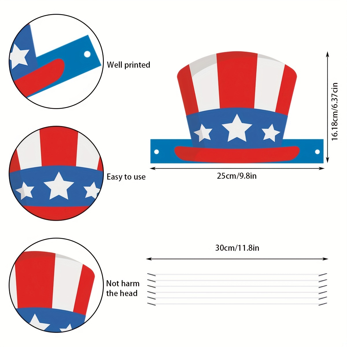 12 Pcs 4th Of July Patriotic Day Crown Hat Favors Paper Headband