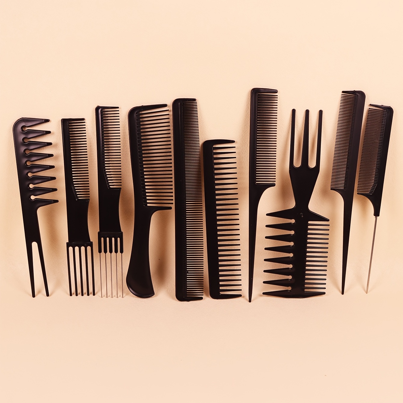 

10pcs Professional Hair Styling Comb Set - Abs Plastic, For All Hair Types, Includes Detangling, Teasing & Control Combs