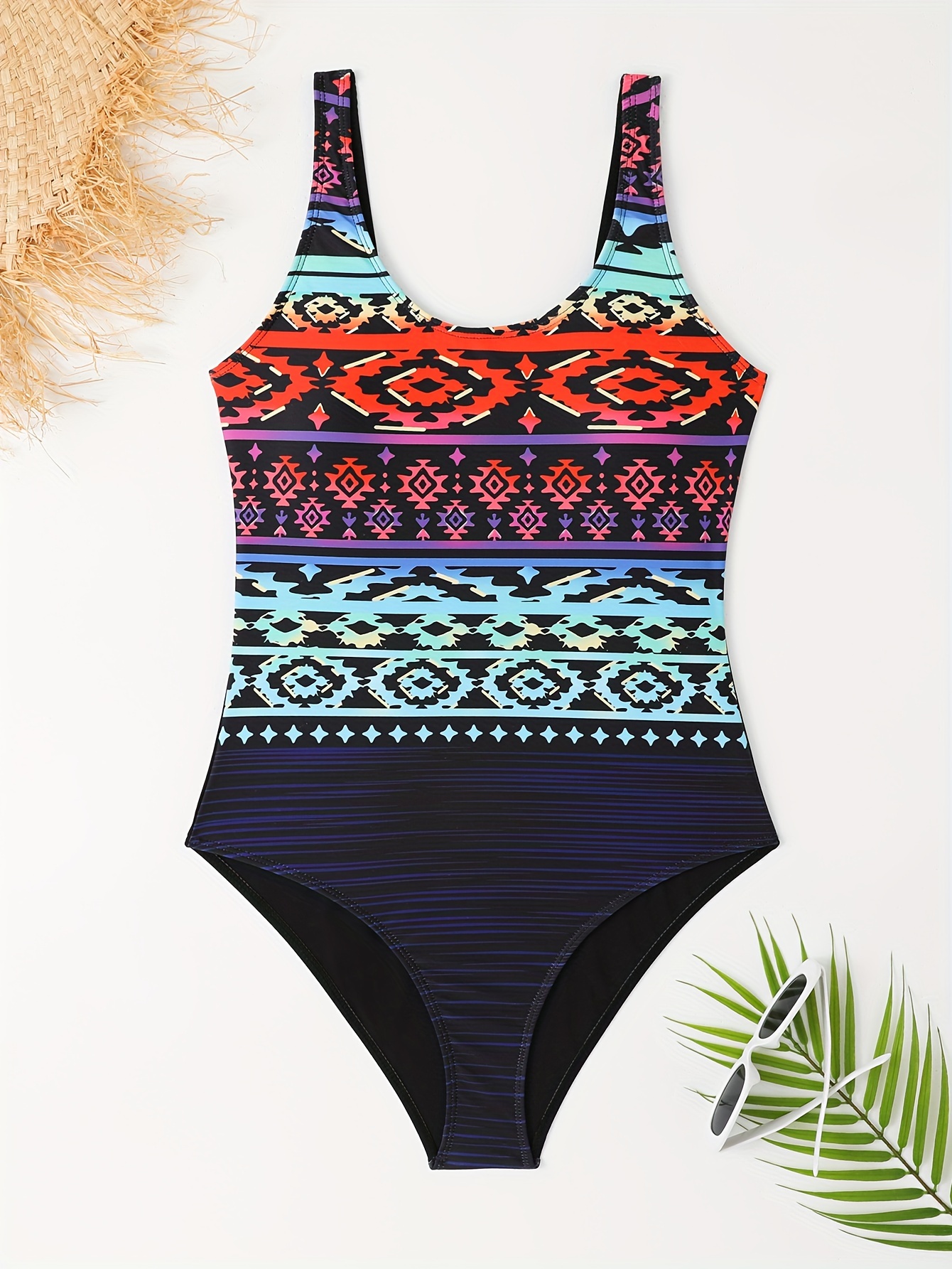 Elegant Print Round Neck Swimsuit Comfy High - Temu Canada