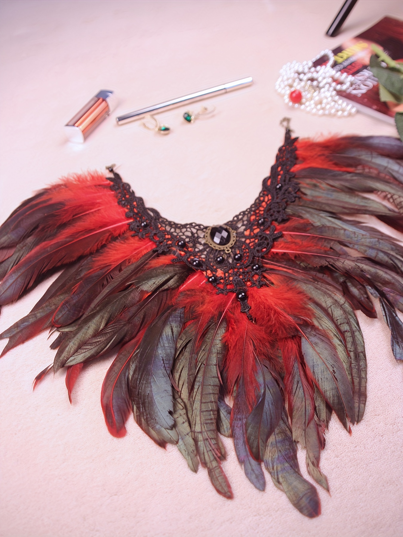 Red feather deals necklace