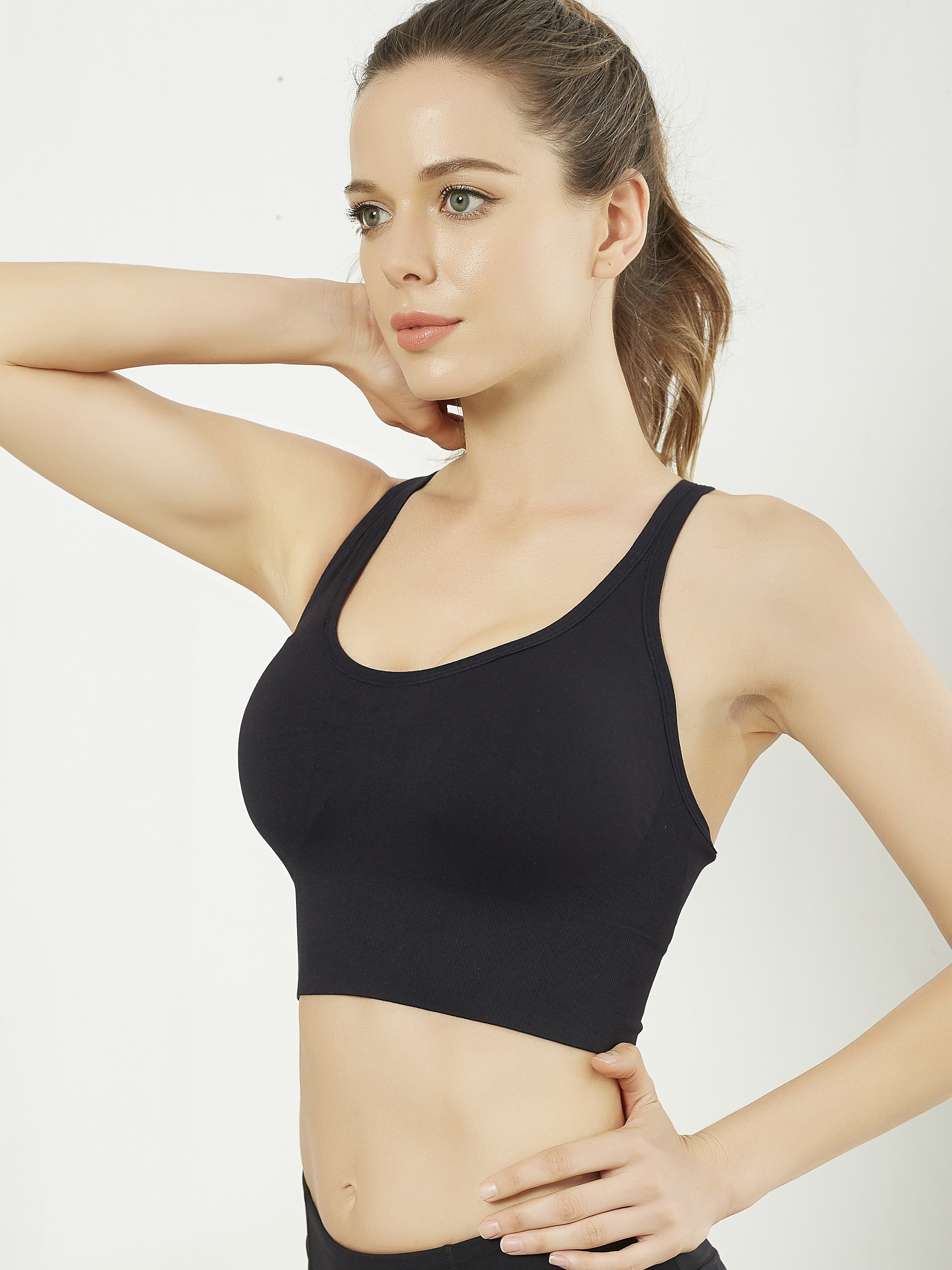 Women Sports Bra Crop Tops New Super Soft Fabric Wider Straps Gym Top Solid  Color Sexy Sport Wear Outdoor Active Bras Ns2