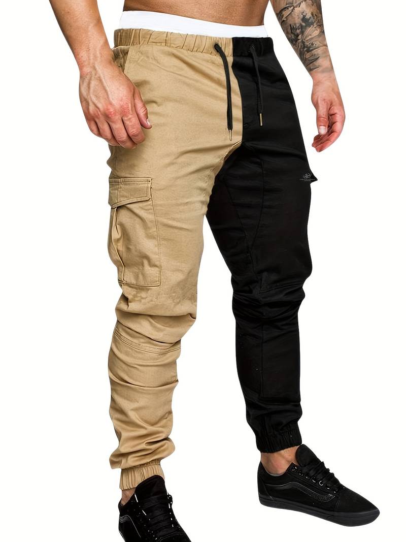 Plus Size Men's Cotton Color Block Cargo Pants Baggy Comfy Long Pants ...