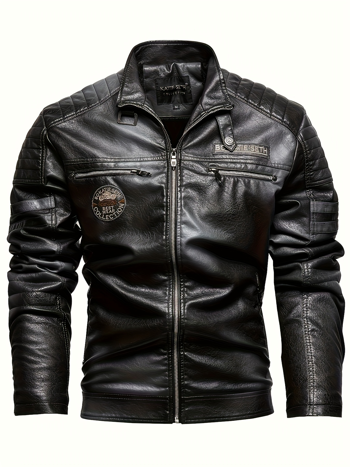 Men's Stand Collar Vintage Faux Leather Jacket Slim Fit - Temu Canada