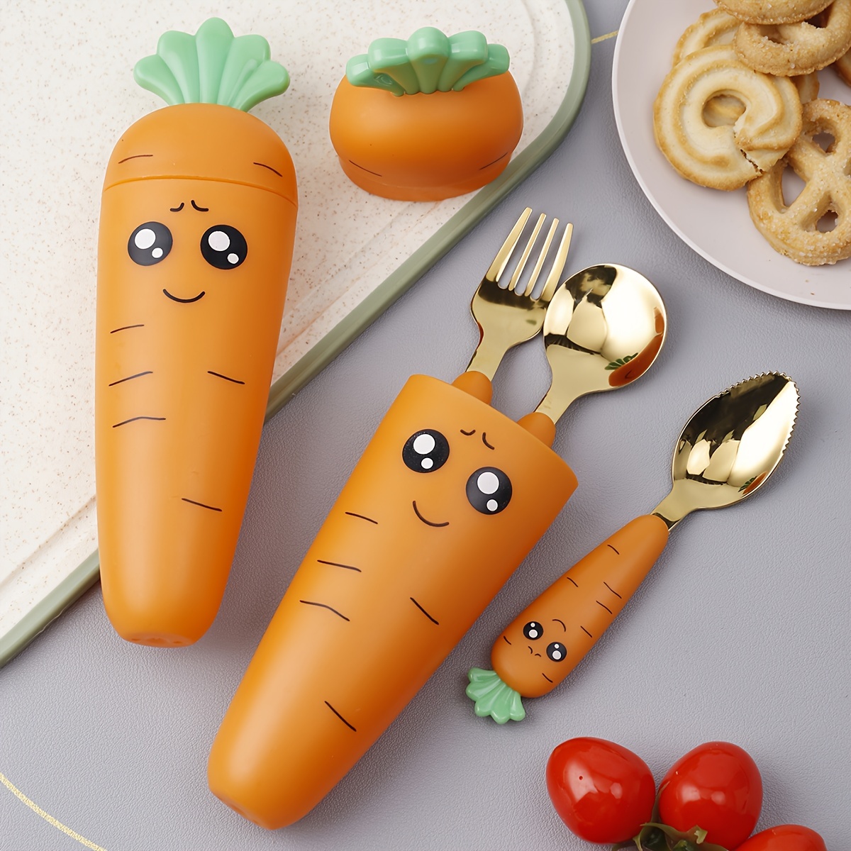 4Pcs Carrot Shape Travel Utensil Sets For Lunch, 304 Stainless Steel  Camping Cutlery Set With Cute Carrot Shape & Storage Box, Reusable Flatware