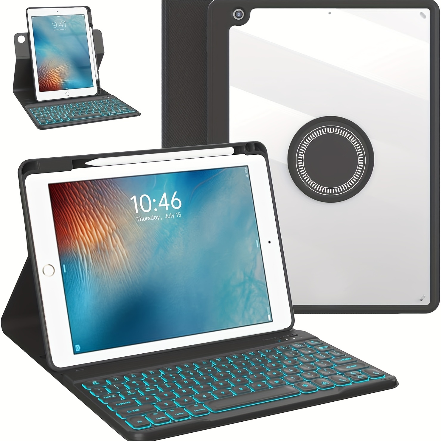 Pour étui iPad 10ème génération avec clavier 2022 10,9 pouces, étui clavier  magnétique rotatif à 360° avec design de rainure porte-stylo, clavier  détachable rétroéclairé 7 couleurs, couverture de tablette folio  intelligente - Temu France