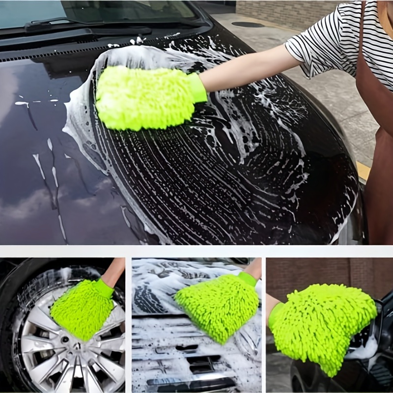 Car Wash Mitt Microfiber,(2-Pack) Scratch & Lint Free, Premium Chenille  Microfiber Wash Mitt-Green Thickened Large Size