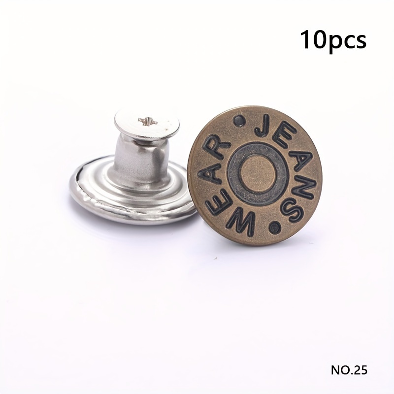 10Pcs Jeans Buttons Replacement 17mm No Sewing Metal Button Repair