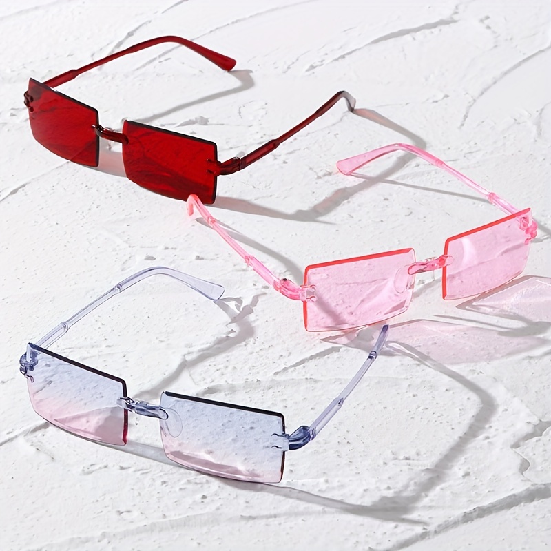 Rectangle Rimless Sunglasses Y2K Candy Summer Decorative Shades UV400