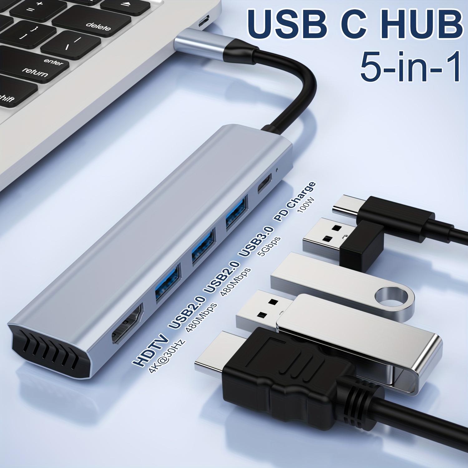 1 Usb C Hub Usb C Adapter With 4k Hdtv Pd Usb C Port Usb 3.0 - Temu
