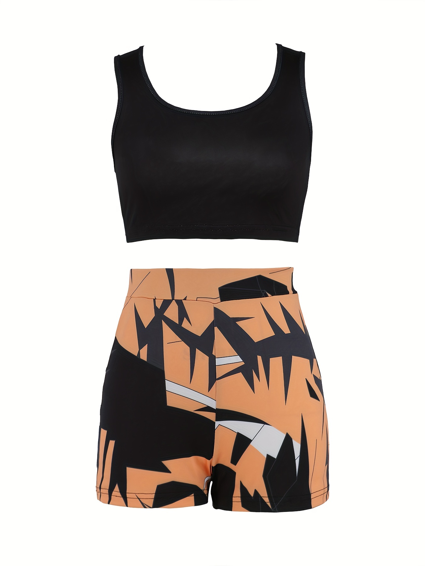 Sexy Slim 2pc Set Sleeveless Tank Top & Geo Print Shorts Outfits