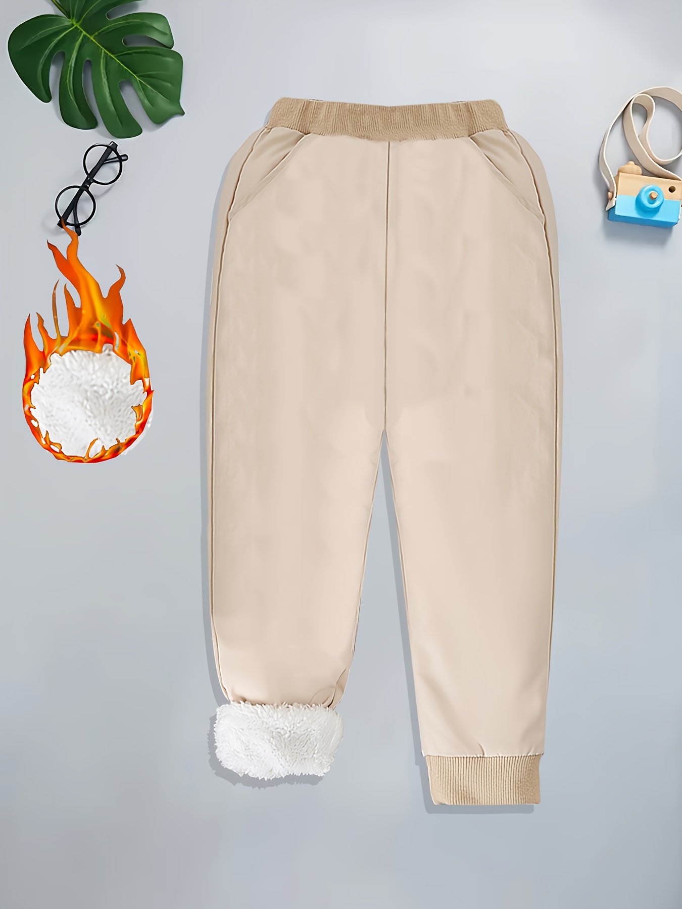 Solid Color Fleece Casual Sweatpants Elastic Waist Jogger - Temu