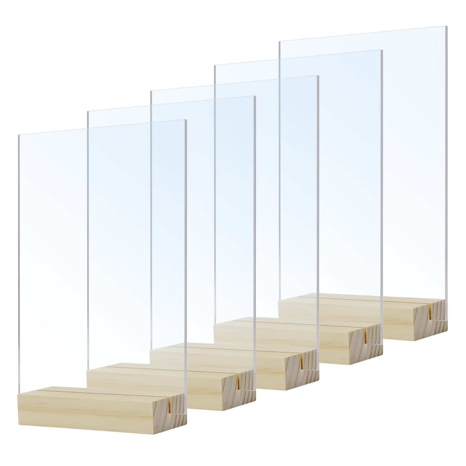 5pcs 4x6 Clear Blank Polyethylene Acrylic Sheets With Rustic Wooden Stand  Holder, Perfect For Table Number Signs, Christmas Party Sign, Wedding Sign