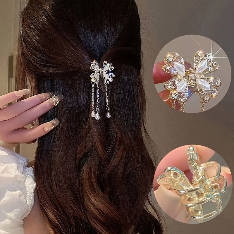 Butterfly Tassel Rhinestone Faux Pearl Hair Claw Clip Fashion Metal Mini  Hair Clip Valentine's Day Gift Hair Accessories - Beauty & Personal Care -  Temu