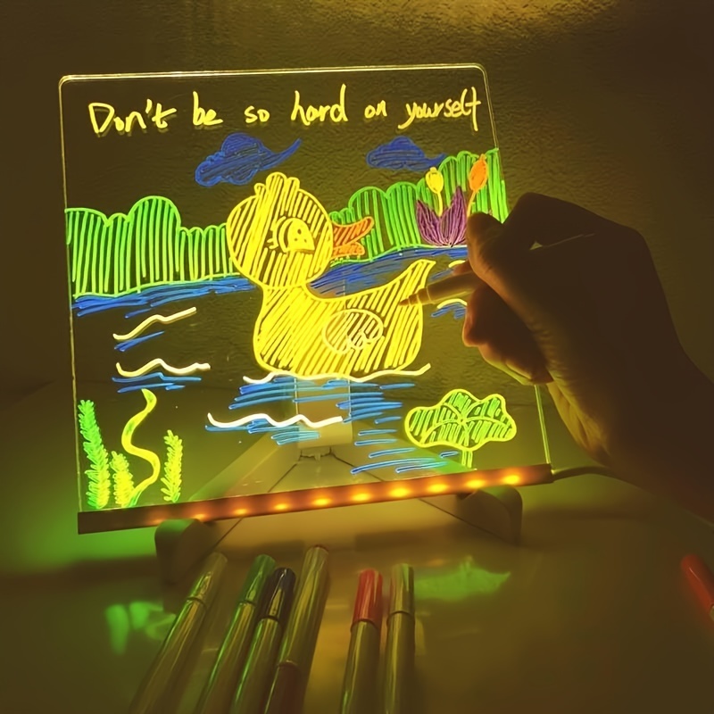 LED Note Board with Colors, Acrylic Dry Erase Board with Light, Acrylic LED  Writing Board, Glowing Acrylic Marker Board with Stand as a Glow Memo