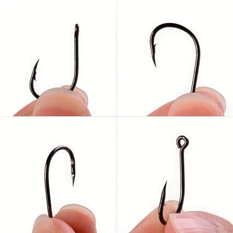 Premium Fishing Hook Set Sharp Black Jigs Single Circle High - Temu