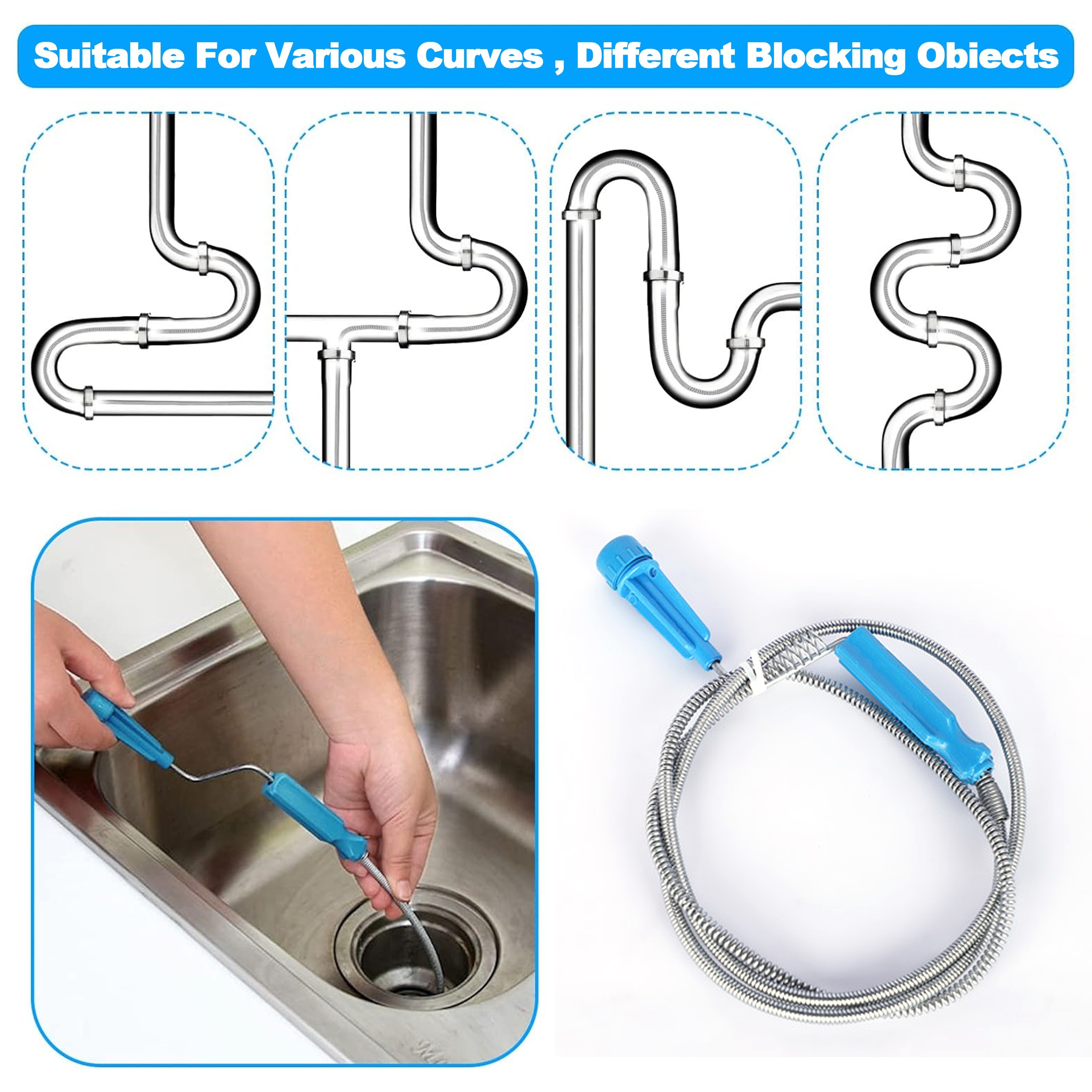 2pcs Kitchen Sink Drain Snake, Household Cleaning Tool For