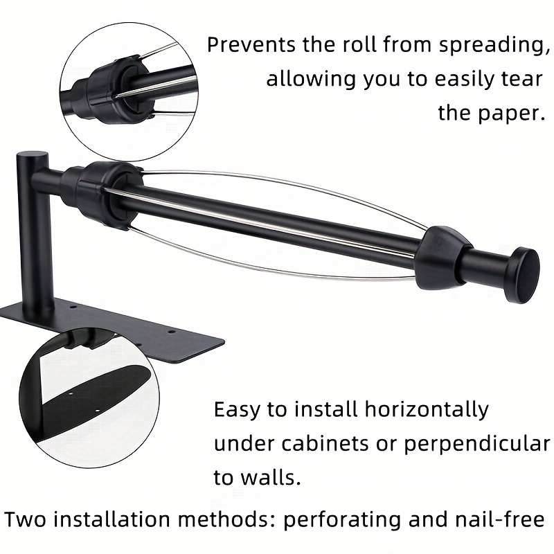 1pc Black No Drilling Required Kitchen Paper Towel Rack, Under Cabinet Roll  Holder Shelf For Paper Towel, Cling Film, Oil-absorbing Paper Storage Rack