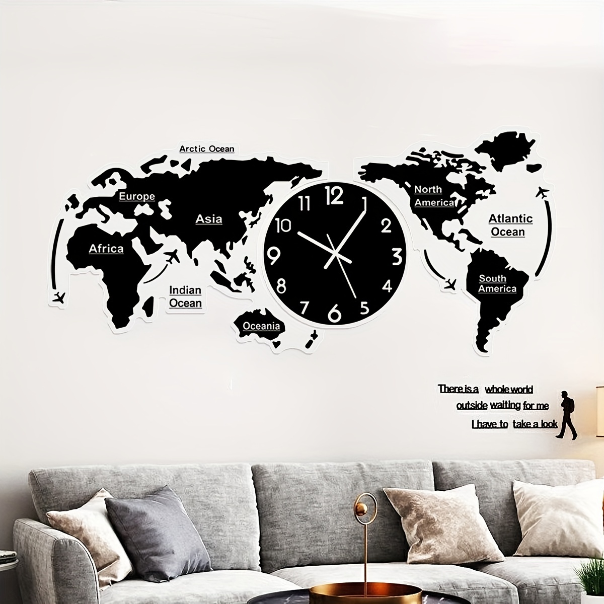 World Map Wall Clock (Black)