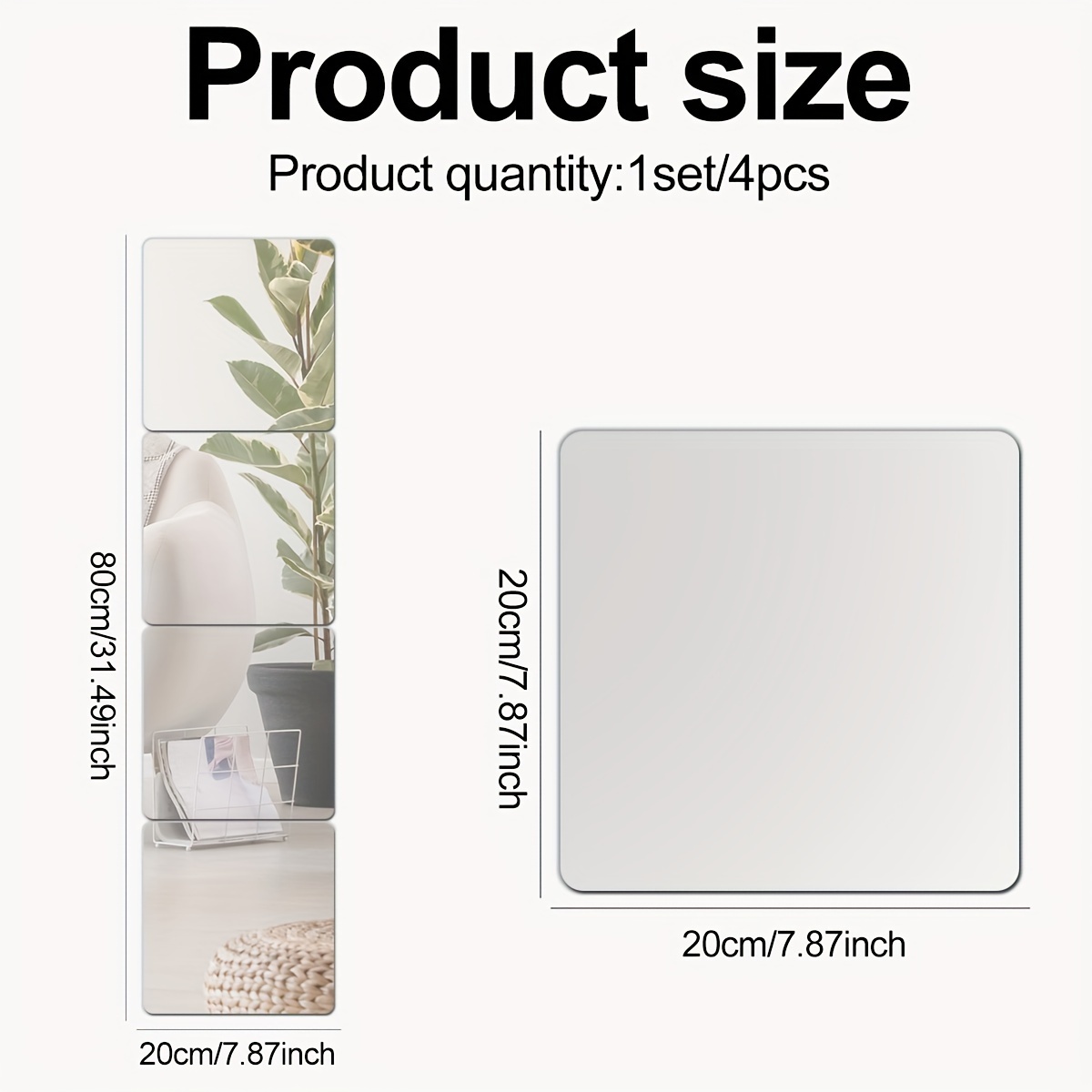 Square Mirror Sticker With Rounded Angles Non glass - Temu