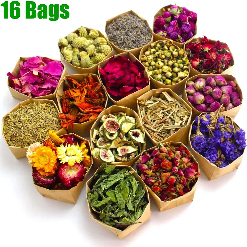 16 Bags Set Dried Flowers perfect For Candle Soap - Temu