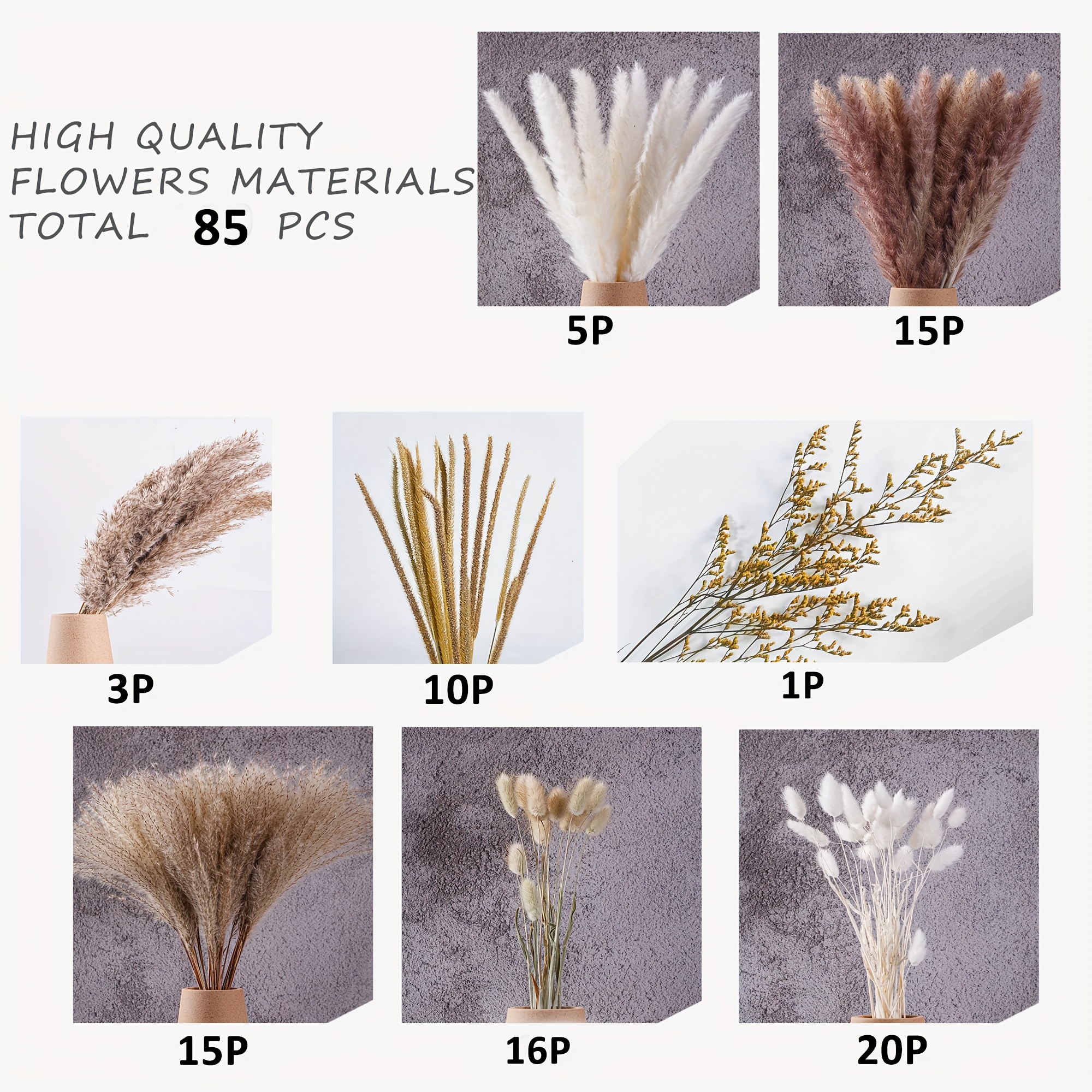  Natural Pampas Grass Mix Bouquet  Dried Pampas Bouquet for  Wedding Boho Flowers Home Table Decor Desk Decor, Rustic Farmhouse (126 PCs  Bouquet + Paper Bag Vase) : Home & Kitchen