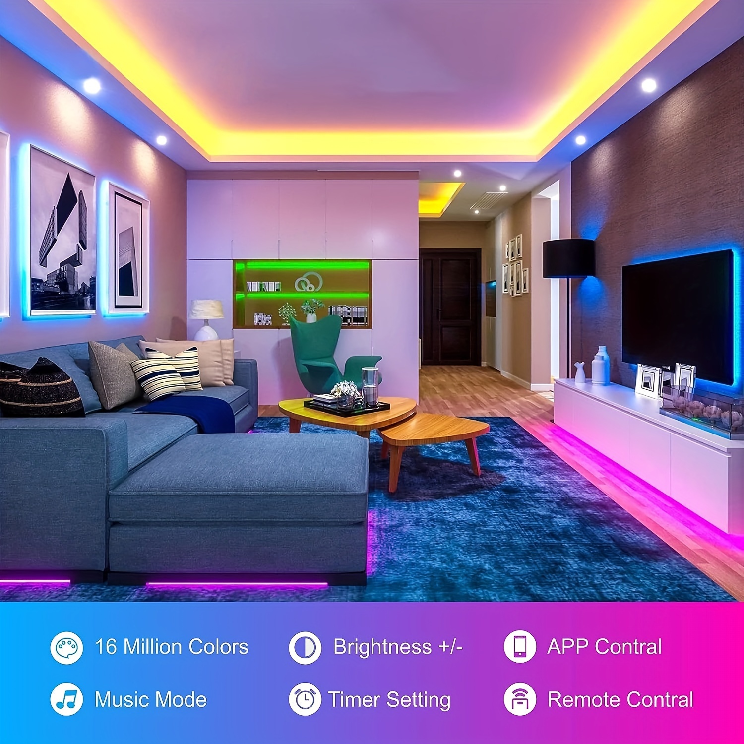 Luces LED de 50 pies para dormitorio, tira de luces LED inteligentes con  sincronización de música, cambio de color, tira de luz LED con control  remoto
