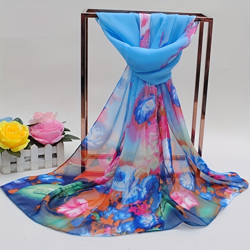 

Iridescent Gradient Chiffon Scarf Tie Dye Flower Print Breathable Gauze Shawl Women Casual Outdoor Windproof Head Wrap Thin Travel Beach Towel