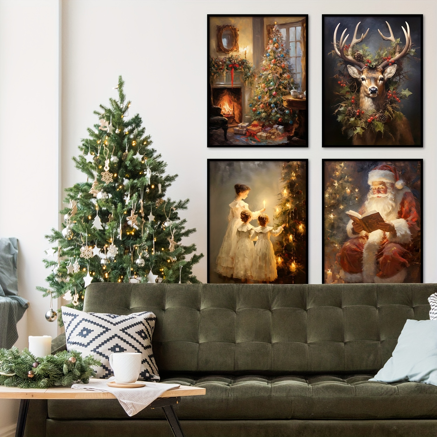 Christmas Decorations Canvas Wall Art Vintage Santa Winter - Temu