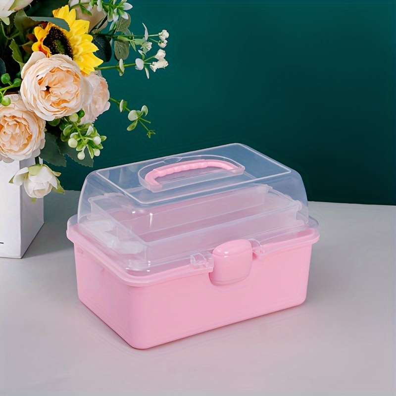 1pc Plastic 3-layer Storage Box, Plastic Tool Box With Handle,  Multi-purpose Finishing Storage Box, For Makeup, Nail, Hair Accessories,  Jewelry Storag