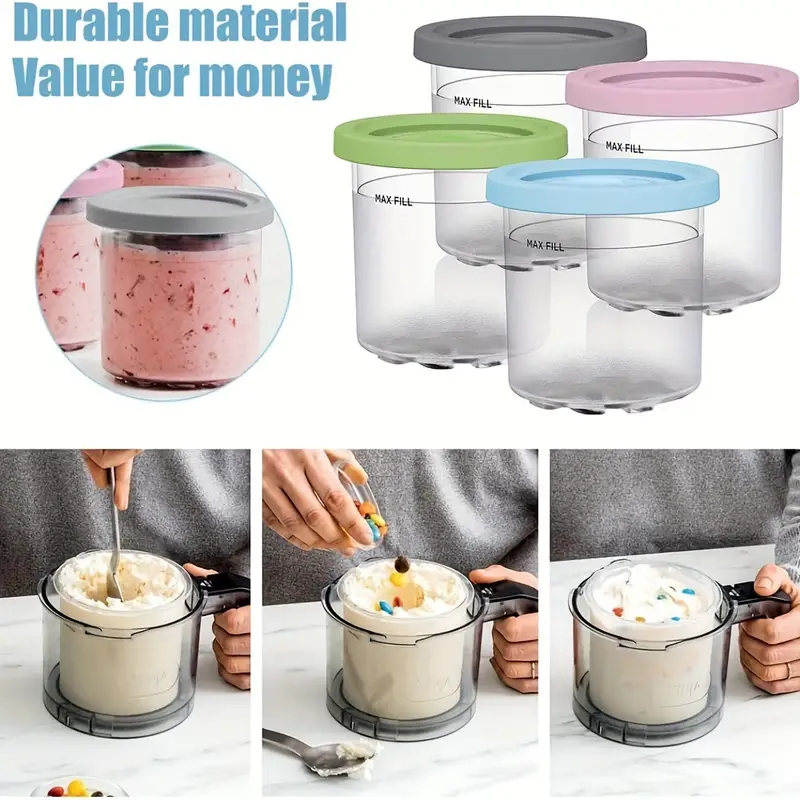 Ice Cream Pints, Containers With Lids Replacements For Ninja Creami Pints,  Safe & Leak Proof Creami Containers For Nc301 Nc300 Nc299amz Series Ice  Cream Maker - Temu