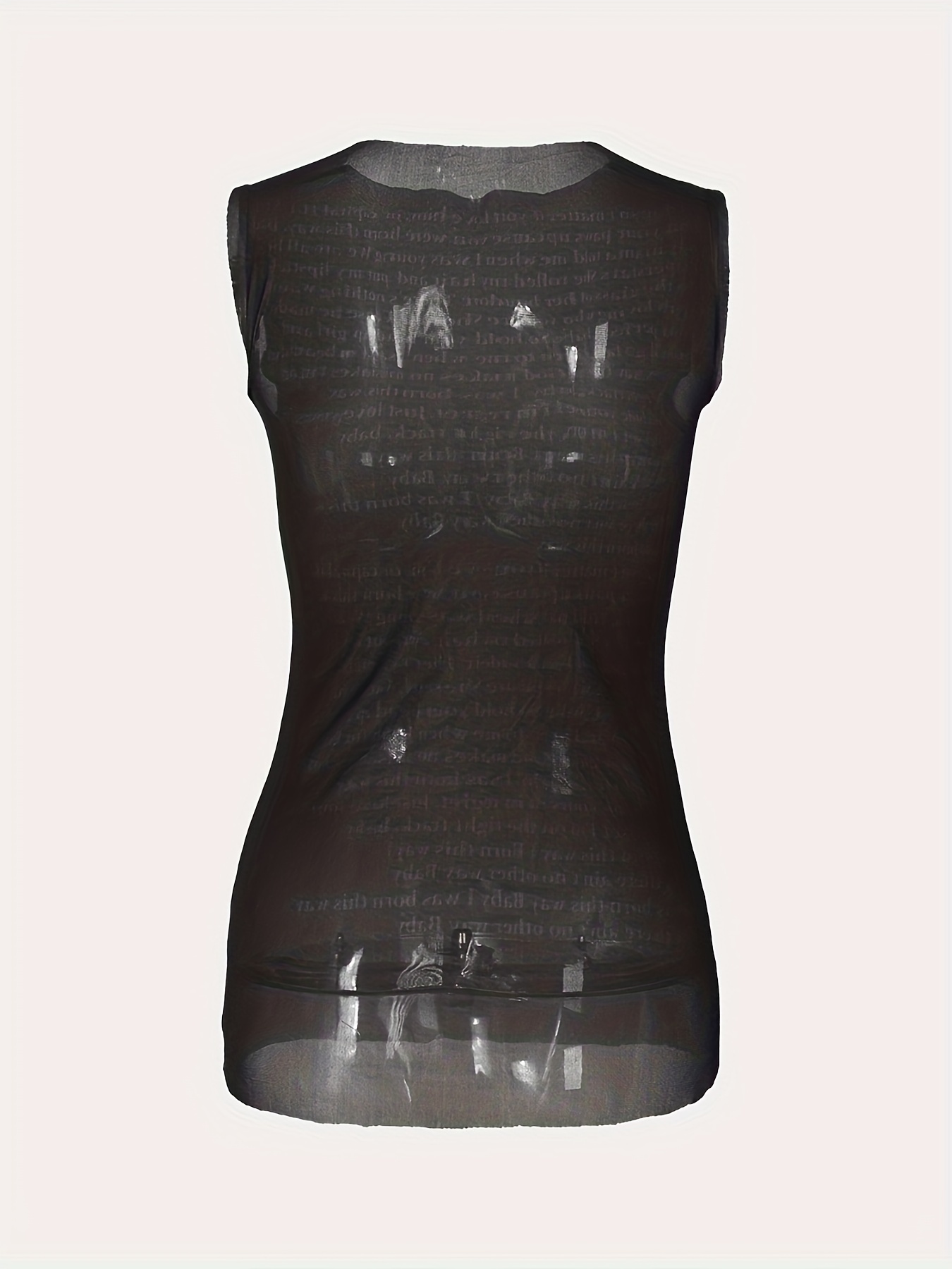 Letter Print Mesh Top, See Through Sleeveless Casual Top For Summer &  Spring, Women's Clothing