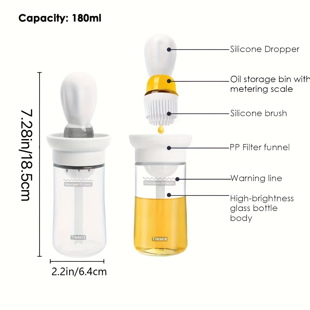 Glass Olive Oil Dispenser with Brush 2 in 1, Silicone Cooking Oil Bottle  and Basting Brush Cooking Oil Dispenser Bottle for Kitchen Baking BBQ Grill
