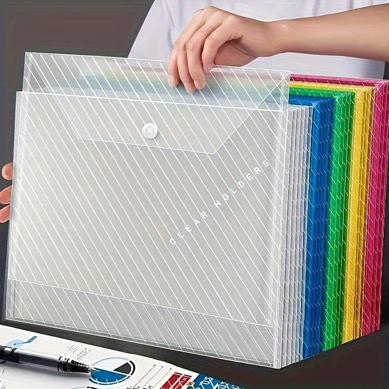 

10pcs Transparent A4 File Bag - Diagonal Test Paper Buckle Storage Bag For Office Organizer And Document Pouch - Back To School Supplies