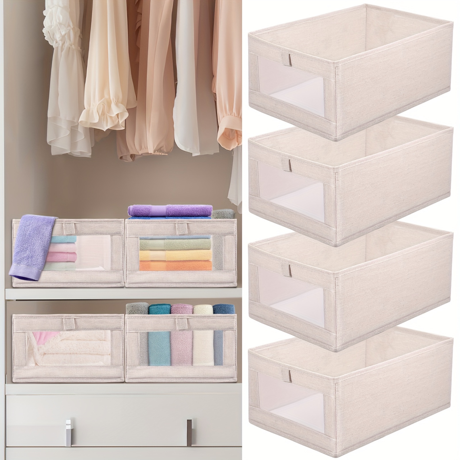 4 Pack Folding Wardrobe Storage Box Plastic Drawer Organizer Stackable  Storage Baskets Closet Container Home Office Bedroom Laundry Pull Out  Drawer Dividers for Clothes,Toys Organization 