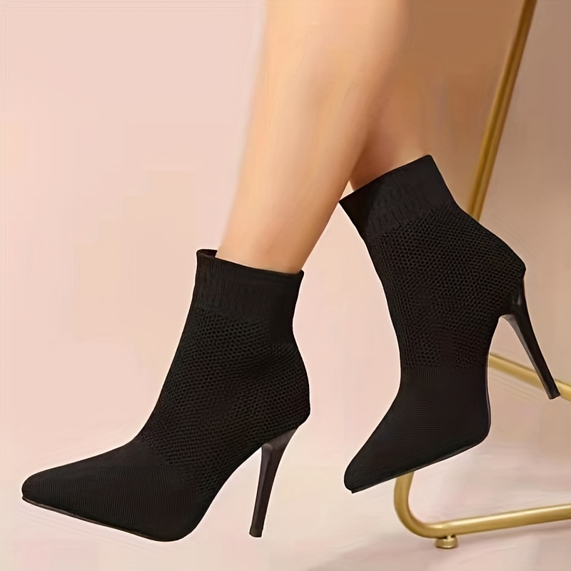 Women's Peep Toe Sock Boots Solid Color Slip Stretch Knit - Temu