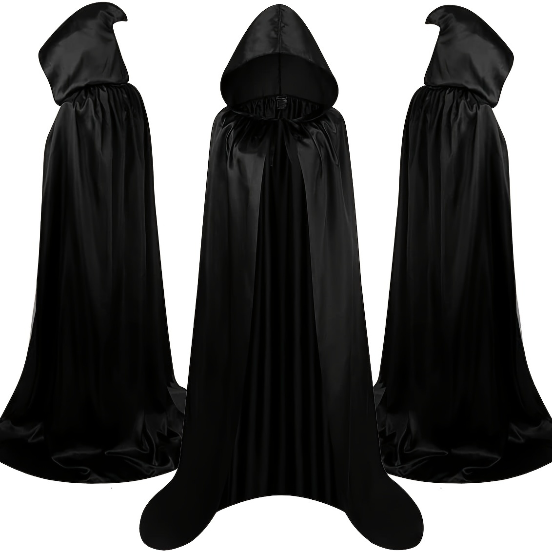Halloween Moto Riding Knight Black Cape Hooded Robe Samurai Cloak Priest  Black Robe Motorcycle Party Party Dress Up Prop Holiday Perfect Gift Black